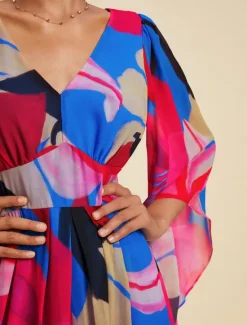 New Chiffon Floral V Neck Maxi Dress Women Casual Dress