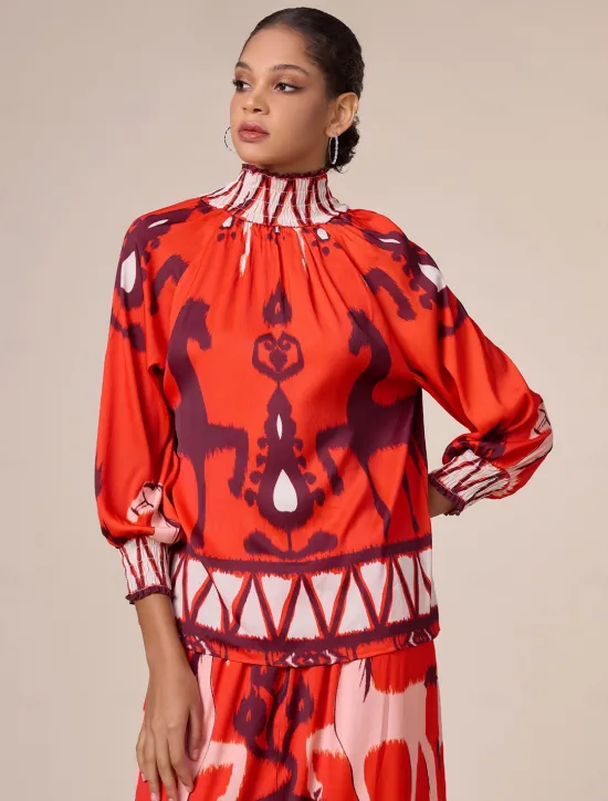 Hot Chiffon Bohemian Printing Turtleneck Blouse Women Blouses & Shirts