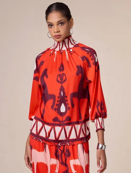 Hot Chiffon Bohemian Printing Turtleneck Blouse Women Blouses & Shirts