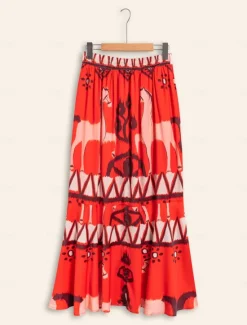 Best Chiffon Printing Elegant Bohemia Midi Skirt Women Skirts