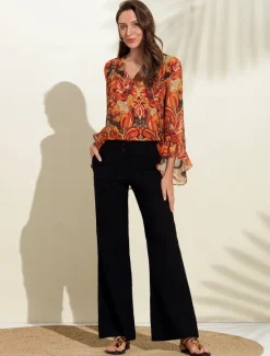 Chiffon Paisley Ruffle Sleeve Blouse Women Chiffon Tops