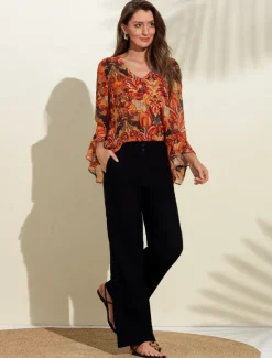 Chiffon Paisley Ruffle Sleeve Blouse Women Chiffon Tops