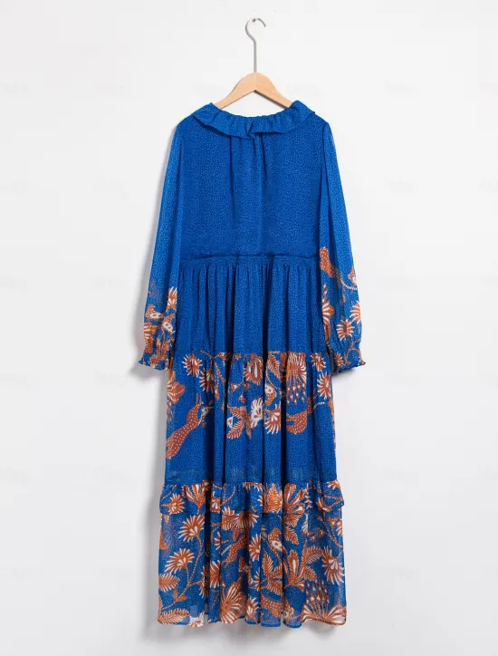 Online Chiffon Tropical Flowers Puff Sleeve Boho Dress Women Chiffon Dresses