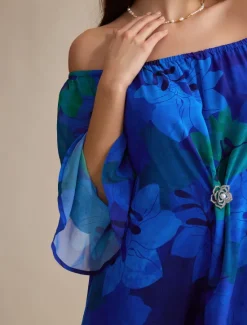 New Chiffon Wedding Guest Floral Off Shoulder Long Sleeve Maxi Dress Women Casual Dress|Cocktail Dress