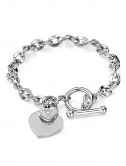 Outlet Classic Sweet Heart Fashion Personalized Titanium Steel Bracelet Jewelry Silver / Gold For Daily Women Accessories