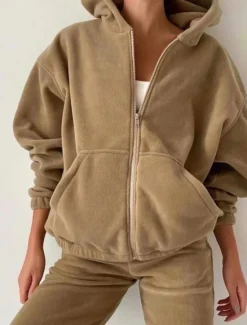 New Comfry Fleece Women Pants Sets Sports Outdoor Sport Daily Warm Bishop Sleeve Long Sleeve Hooded Spring Fall Women Two Piece Sets