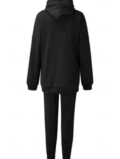 Comfry Fleece Women's Sweatshirt Hoodie Warm Long Sleeve Hooded Black Spring Fall Women Two Piece Sets