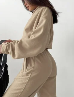 Online Comfry Fleece Women's Sweatshirt Pants Sets Outdoor Warm Long Sleeve Spring Fall Women Two Piece Sets