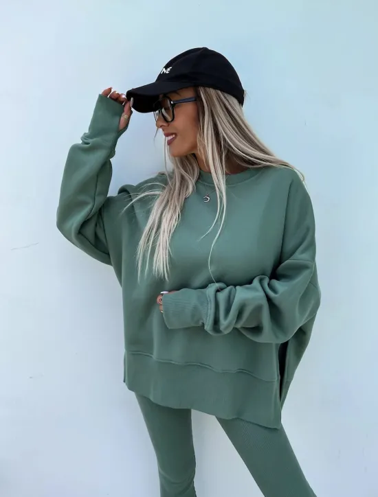 Best Comfry Women Sweatshirt Hoodie Tracksuit Bolero Top Long Sleeve Green Spring Fall Women Two Piece Sets