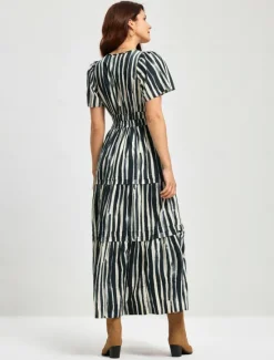 Outlet Cotton Chic Short Sleeve Striped Maxi Skirt Women Vacation Dresses|Casual Dress