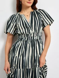 Outlet Cotton Chic Short Sleeve Striped Maxi Skirt Women Vacation Dresses|Casual Dress