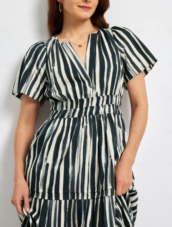 Outlet Cotton Chic Short Sleeve Striped Maxi Skirt Women Vacation Dresses|Casual Dress
