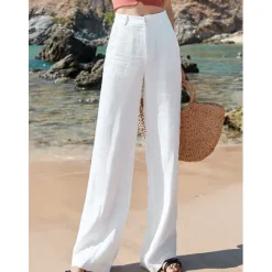 Outlet Cotton Linen Pants Baggy Pants coastal grandma style Baggy Black White Apricot Women Pants