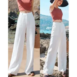 Outlet Cotton Linen Pants Baggy Pants coastal grandma style Baggy Black White Apricot Women Pants
