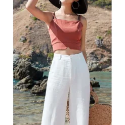 Outlet Cotton Linen Pants Baggy Pants coastal grandma style Baggy Black White Apricot Women Pants