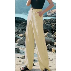 Outlet Cotton Linen Pants Baggy Pants coastal grandma style Baggy Black White Apricot Women Pants