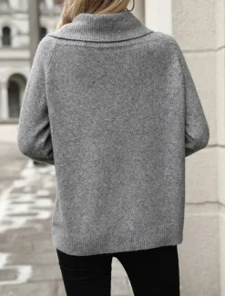 Sale Cowl Neck Off Shoulder loost Fit Knit Knitted Fall Winter Work Daily Long Sleeve Solid Color Pink Khaki Women Pullovers & Tops