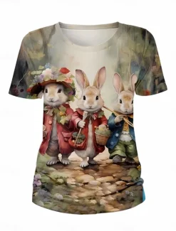 Sale Easter Women's T Shirt Animal Casual Short Sleeve Round Neck Regular Tops Daily Print Summer Spring Women T-Shirts