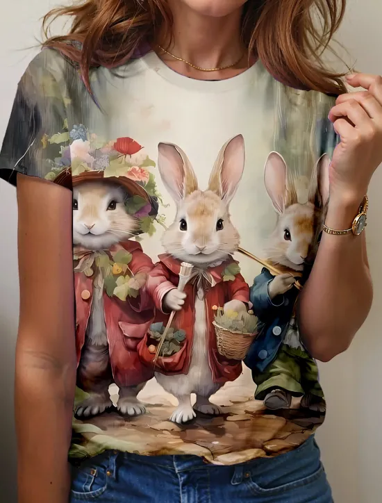 Sale Easter Women's T Shirt Animal Casual Short Sleeve Round Neck Regular Tops Daily Print Summer Spring Women T-Shirts