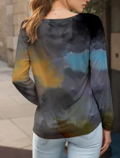 Best Easter Women's T shirt Long Sleeve Crew Neck Long Sleeve Tunic Ombre Graphic Animal Vintage Stylish Classic Round Neck Regular Tops Daily Print Red Blue Green Gray Fall Prefall Women T-Shirts