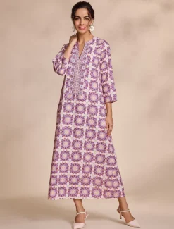 Best Ethnic Floral Notched Collar Maxi Dress Women Floral Dresses