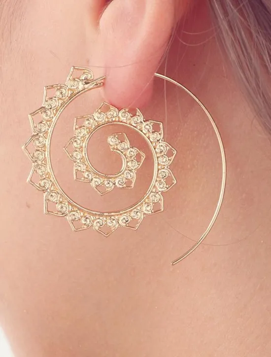 Clearance european and american new oval spiral earrings exaggerated swirl gear shape heart shape retro ear jewelry wholesale Women Trendy Jewelry