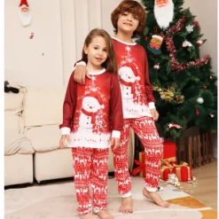 Family Christmas Pajamas Cotton Graphic Cute Christmas Pajamas School Print Long Sleeve Mommy And Me Outfits Active Matching Outfits Home Outfits Women Pajama-Setter