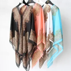 Hot Fashion Women Scarf Shawl Poncho Printed Sunscreen Scarf Sun Protection Shawl Beach Shawl Bikini Cover Soft Comfortable Women Scarves