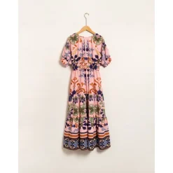 Discount Floral Lace Up Elegant Short Sleeve Midi Dress Women Casual Dress