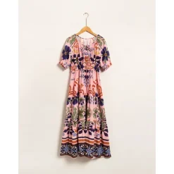 Discount Floral Lace Up Elegant Short Sleeve Midi Dress Women Casual Dress
