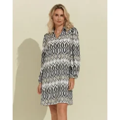 Sale Geometric Long Sleeve Mini Shirt Dress Women Casual Dress|Vacation Dresses