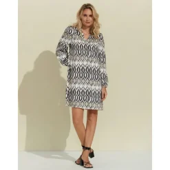 Sale Geometric Long Sleeve Mini Shirt Dress Women Casual Dress|Vacation Dresses