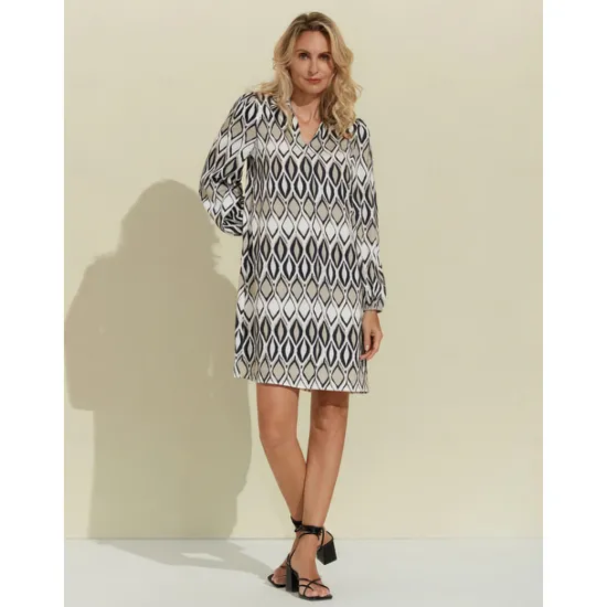 Sale Geometric Long Sleeve Mini Shirt Dress Women Casual Dress|Vacation Dresses
