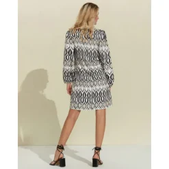 Sale Geometric Long Sleeve Mini Shirt Dress Women Casual Dress|Vacation Dresses