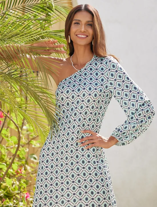 Best Geometric One Shoulder Maxi Dress Women Casual Dress|Vacation Dresses