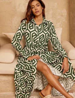 Outlet Geometric Print Maxi Dress Resort Wear Women Casual Dress|Vacation Dresses