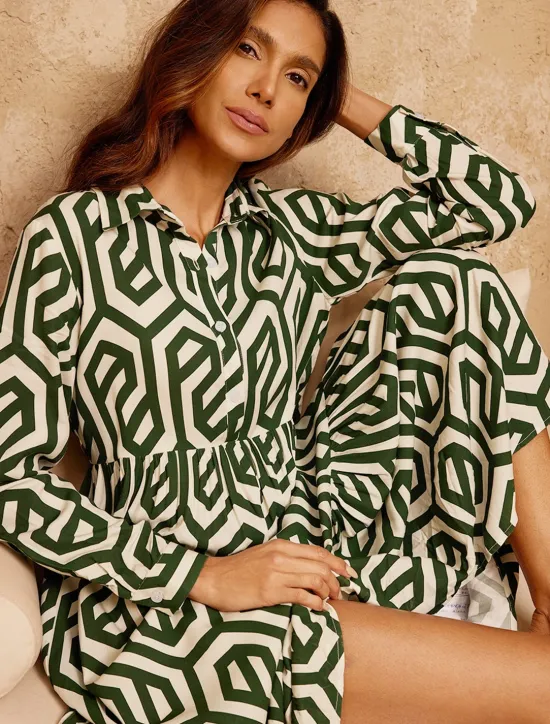 Outlet Geometric Print Maxi Dress Resort Wear Women Casual Dress|Vacation Dresses