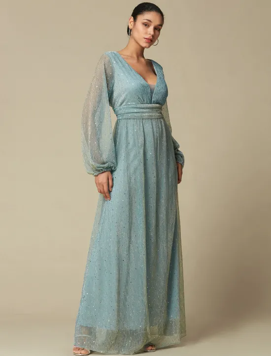 Sale Fashion Party/Wedding Guest V Neck Long Sleeve Sparkle Polyester Maxi Dress dress to impress 2024 Women Cocktail Dress