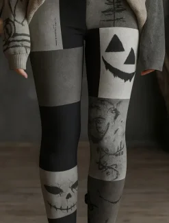 Best Halloween Women's Leggings Vacation Vintage Ethnic Style Ankle-Length High Waist Pants Graphic Cat 3D Print Quick Dry Breathability Soft Stretchy Outdoor Home Causal Black White Green Fall Regular Fit Women Leggings|Women's Sweatpants & Joggers