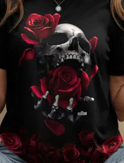 Outlet Halloween Women's T Shirt Floral Graphic Skull Vintage Stylish Classic Short Sleeve Crew Neck Round Neck Regular Tops Daily Weekend Print Black and White Black Yellow Red Blue Summer Fall Women T-Shirts