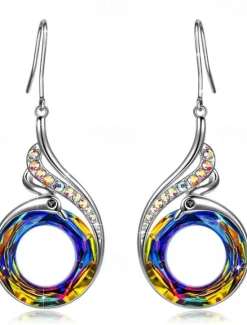 Clearance Hoop Earrings Vintage Style Totem Series Earrings Jewelry Blue / Purple / Green For Party 1 Pair Women Spring Accessories