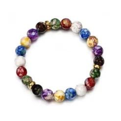Outlet hot selling natural volcanic stone colorful seven chakra bracelet agate stone beads bracelet Women Trendy Jewelry