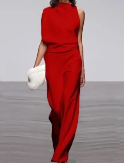 Hot Jumpsuits for Women Dressy Damen Elegant Lang Hosenanzug One Shoulder Mode Einteiler Weites Bein Casual Overall Einfarbig Baggy Sexy Formal Work Playsuit Romper Summer Fall Women Jumpsuits