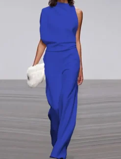 Hot Jumpsuits for Women Dressy Damen Elegant Lang Hosenanzug One Shoulder Mode Einteiler Weites Bein Casual Overall Einfarbig Baggy Sexy Formal Work Playsuit Romper Summer Fall Women Jumpsuits