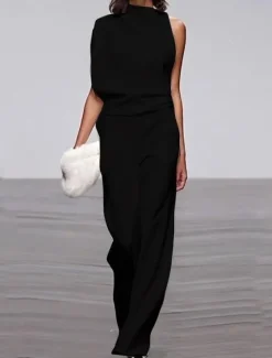 Hot Jumpsuits for Women Dressy Damen Elegant Lang Hosenanzug One Shoulder Mode Einteiler Weites Bein Casual Overall Einfarbig Baggy Sexy Formal Work Playsuit Romper Summer Fall Women Jumpsuits