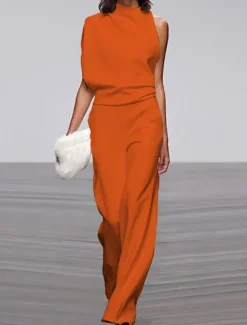 Hot Jumpsuits for Women Dressy Damen Elegant Lang Hosenanzug One Shoulder Mode Einteiler Weites Bein Casual Overall Einfarbig Baggy Sexy Formal Work Playsuit Romper Summer Fall Women Jumpsuits