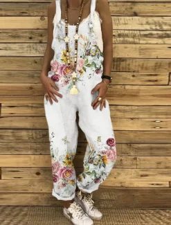 Best Jumpsuits for Women Floral Dungarees Overall Button Pocket Animal U Neck Holiday Daily Vacation Straight Regular Fit Sleeveless Sleeveless Black White Green S M L Women Overalls
