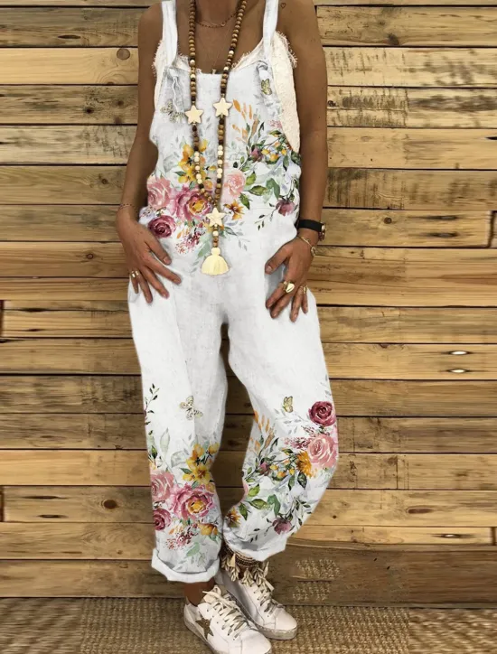 Best Jumpsuits for Women Floral Dungarees Overall Button Pocket Animal U Neck Holiday Daily Vacation Straight Regular Fit Sleeveless Sleeveless Black White Green S M L Women Overalls