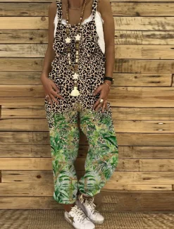 Best Jumpsuits for Women Floral Dungarees Overall Button Pocket Animal U Neck Holiday Daily Vacation Straight Regular Fit Sleeveless Sleeveless Black White Green S M L Women Overalls