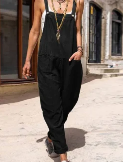 Hot Jumpsuits for Women Summer Utility Overall Patch Pocket Trug Life Solid Color Square Neck Streetwear Daily Vacation Regular Fit Sleeveless White Green S M L Women Overalls